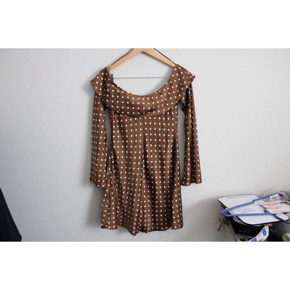 Emory Park brown white polka dot long sleeve mini dress large new - Picture 9 of 10